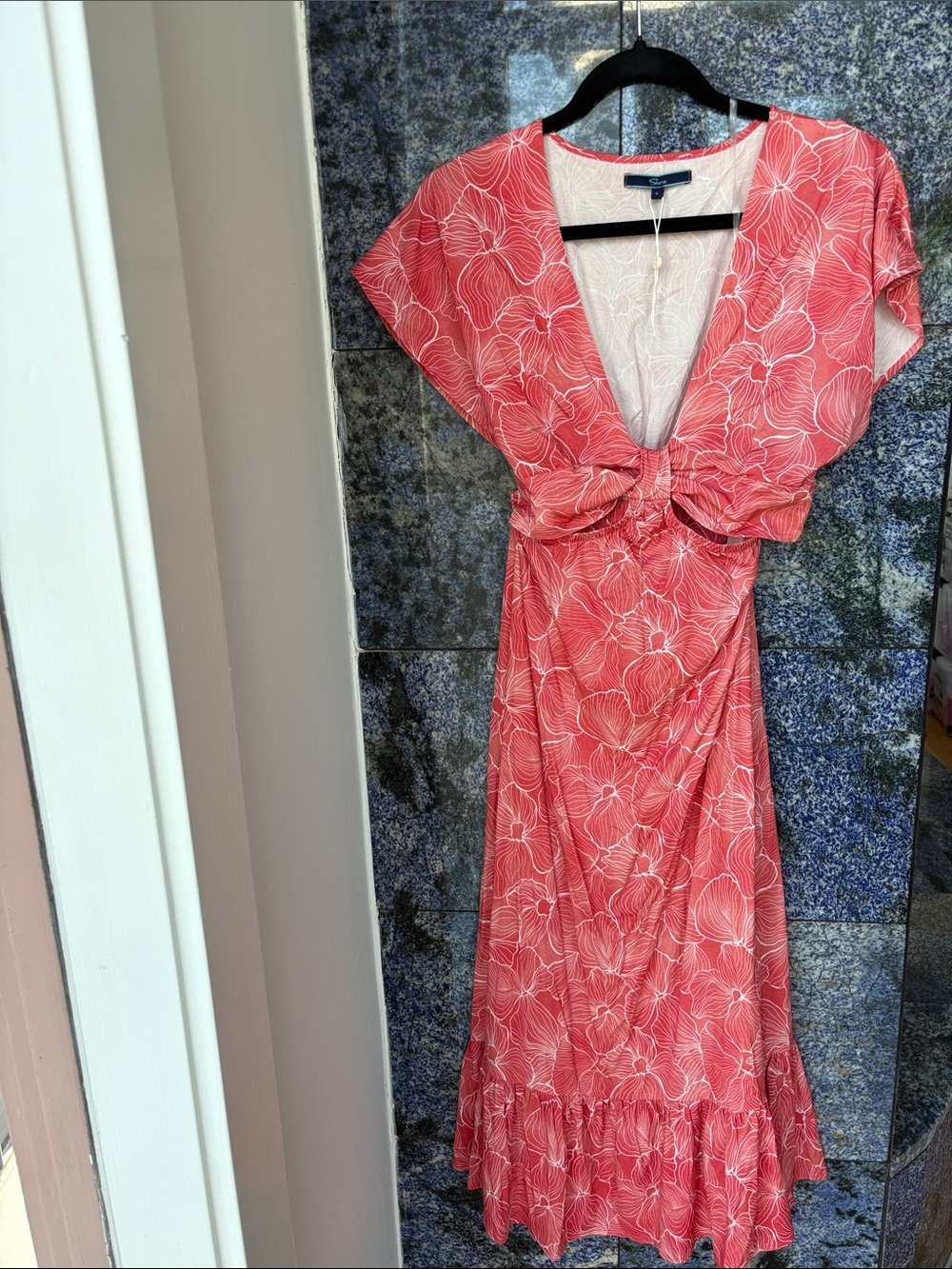 Shore NWOT Floral Coral Maxi Dress with Knot Front